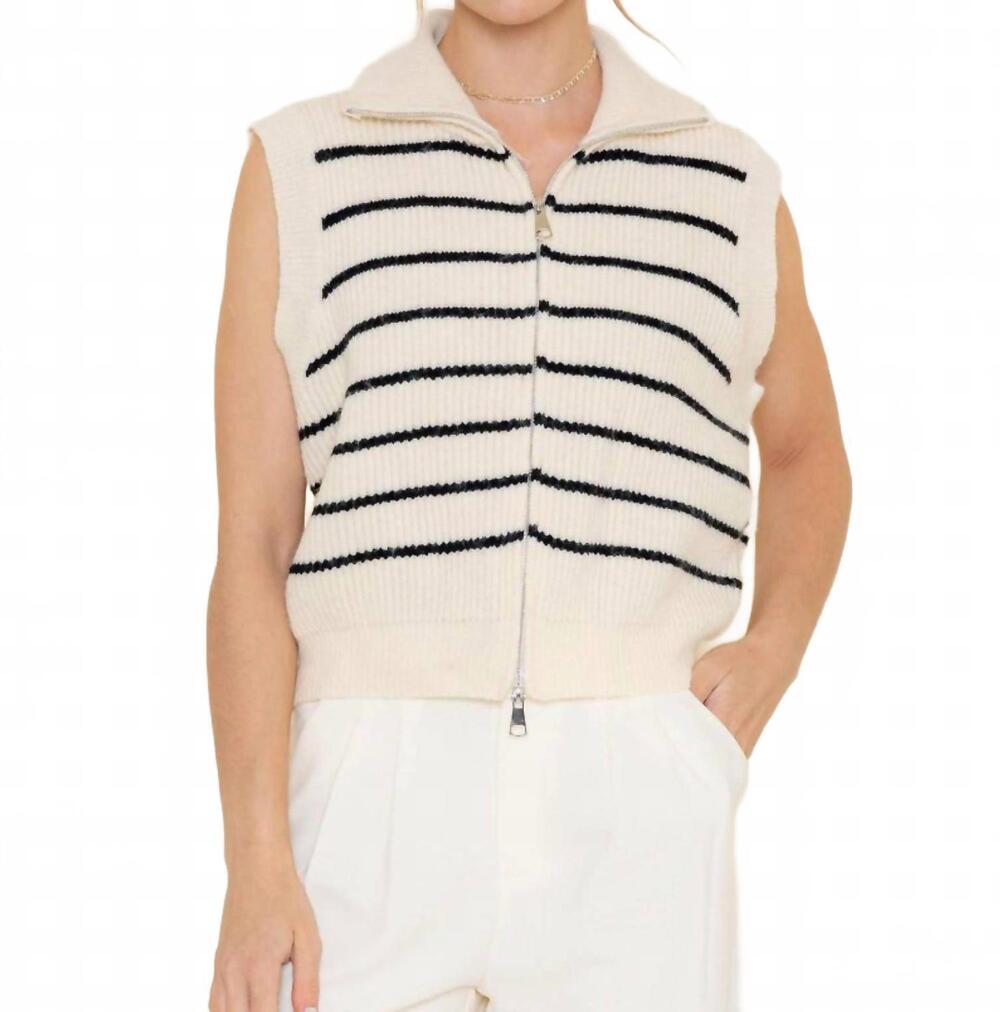 NEW FORE COLLECTION women's striped sweater vest in natural and black stripes